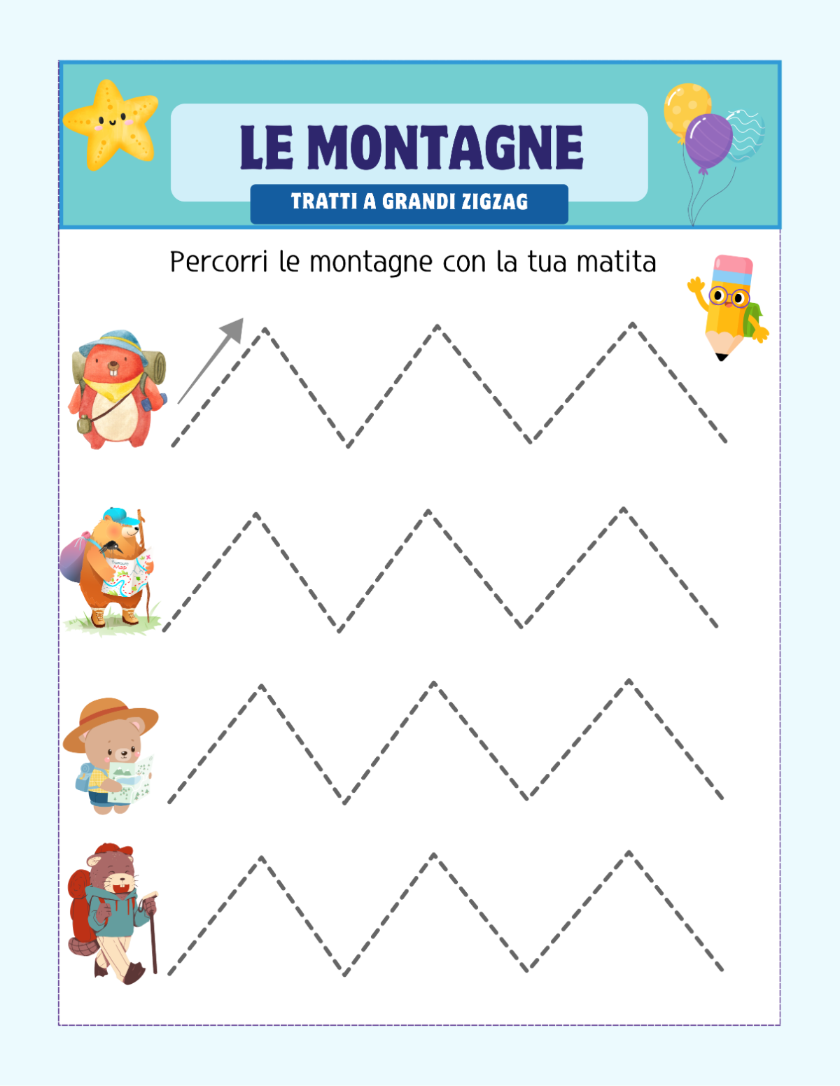 Attività con tratti a zig-zag da percorrere seguendo il profilo delle montagne