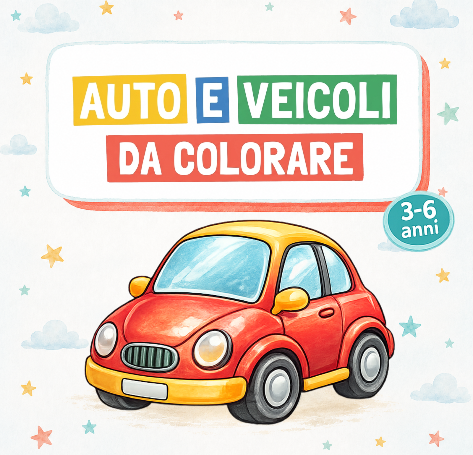 Copertina di Auto e veicoli da colorare, libro BV Kids per bambini 3-6 anni