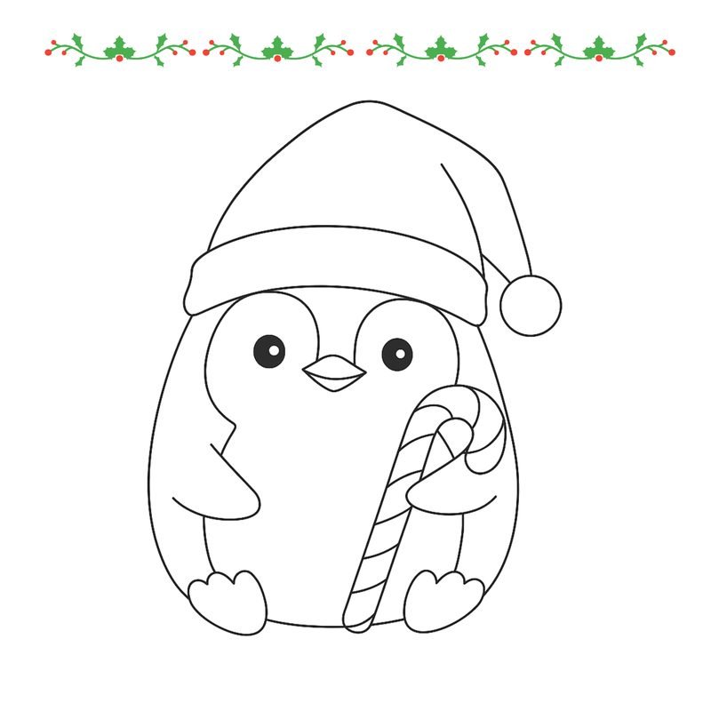 Disegno di Natale da colorare per bambini: pinguino