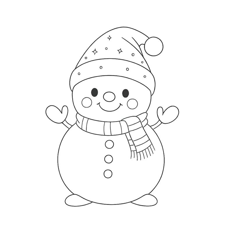 Disegno di Natale da colorare per bambini: pupazzo di neve