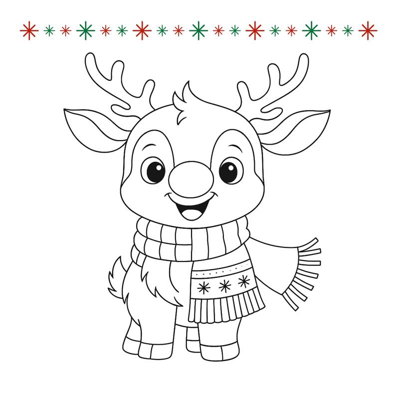 Disegno di Natale da colorare per bambini: renna