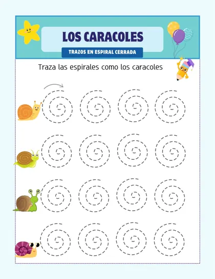 Hoja de trazos gratis: los caracoles, espirales, el trazo más difícil del pdf