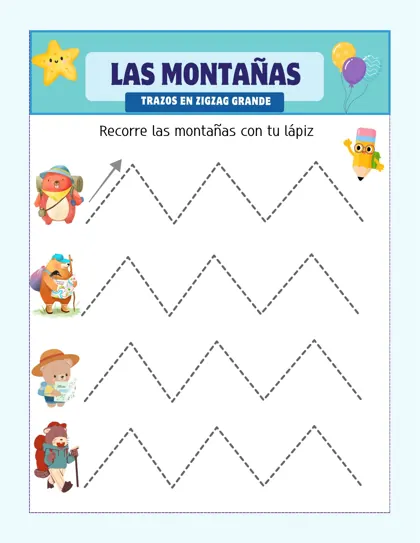 Hoja de trazos gratis: las montañas, zigzag grande, con cambios de dirección