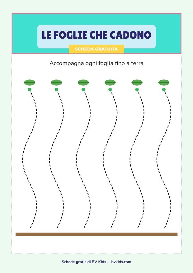 Scheda di pregrafismo gratis: le foglie che cadono, linee ondulate verticali