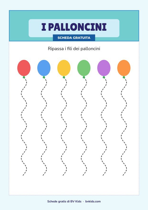 Scheda di pregrafismo gratis: i palloncini, fili ondulati da ripassare