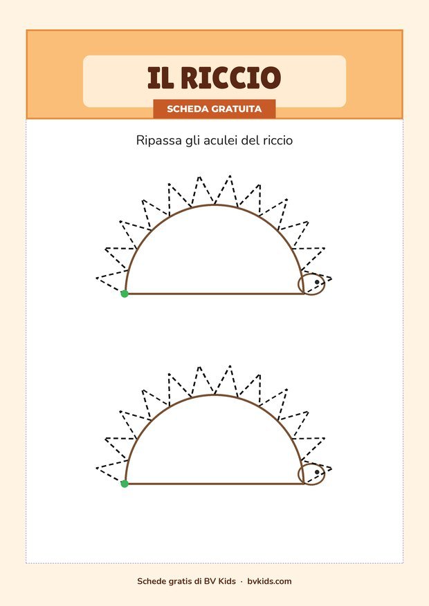 Scheda di pregrafismo gratis: il riccio, zigzag lungo una curva