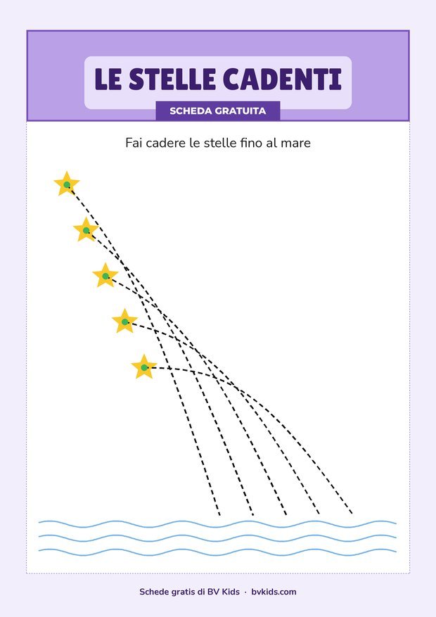 Scheda di pregrafismo gratis: le stelle cadenti, curve da ripassare