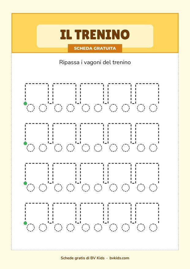 Scheda di pregrafismo gratis: il trenino, linee spezzate e cerchi